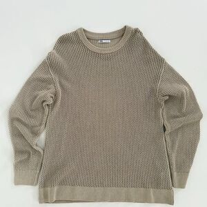 Zara Man Open Knit Mesh Sweater Beige Tan Crochet Textured Crewneck Large